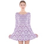 Lilac Damask Pattern Long Sleeve Velvet Skater Dress
