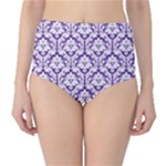 Royal Purple Damask Pattern High-Waist Bikini Bottoms