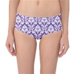 Royal Purple Damask Pattern Mid-Waist Bikini Bottoms