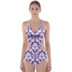 Royal Purple Damask Pattern Cut-Out One Piece Swimsuit