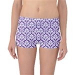 Royal Purple Damask Pattern Reversible Boyleg Bikini Bottoms