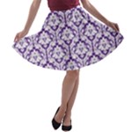 Royal Purple Damask Pattern A-line Skater Skirt