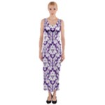 Royal Purple Damask Pattern Fitted Maxi Dress