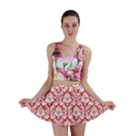 Poppy Red Damask Pattern Mini Skirt