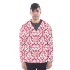 White On Red Damask Hooded Wind Breaker (men) by Zandiepants