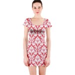 Poppy Red Damask Pattern Short Sleeve Bodycon Dress