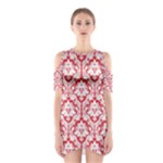 Poppy Red Damask Pattern Women s Cutout Shoulder Dress