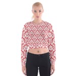 Poppy Red Damask Pattern Women s Cropped Sweatshirt
