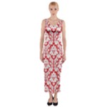 Poppy Red Damask Pattern Fitted Maxi Dress