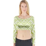 Spring Green Damask Pattern Long Sleeve Crop Top (Tight Fit)