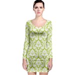 Spring Green Damask Pattern Long Sleeve Bodycon Dress