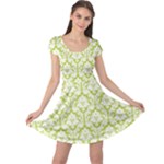 Spring Green Damask Pattern Cap Sleeve Dress