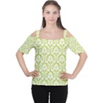 Spring Green Damask Pattern Women s Cutout Shoulder Tee