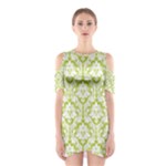 Spring Green Damask Pattern Women s Cutout Shoulder Dress