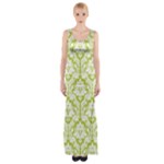 Spring Green Damask Pattern Maxi Thigh Split Dress