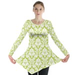 Spring Green Damask Pattern Long Sleeve Tunic 