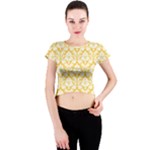 Sunny Yellow Damask Pattern Crew Neck Crop Top
