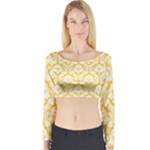 Sunny Yellow Damask Pattern Long Sleeve Crop Top (Tight Fit)