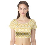 Sunny Yellow Damask Pattern Short Sleeve Crop Top (Tight Fit)