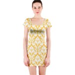 Sunny Yellow Damask Pattern Short Sleeve Bodycon Dress