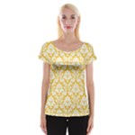 Sunny Yellow Damask Pattern Women s Cap Sleeve Top