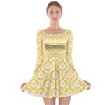 Sunny Yellow Damask Pattern Long Sleeve Skater Dress