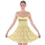 Sunny Yellow Damask Pattern Strapless Bra Top Dress