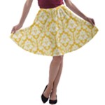 Sunny Yellow Damask Pattern A-line Skater Skirt