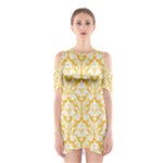 Sunny Yellow Damask Pattern Women s Cutout Shoulder Dress