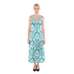 Turquoise Damask Pattern Sleeveless Maxi Dress