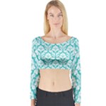 Turquoise Damask Pattern Long Sleeve Crop Top (Tight Fit)