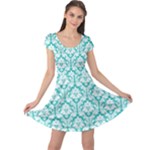 Turquoise Damask Pattern Cap Sleeve Dress