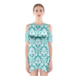 Turquoise Damask Pattern Women s Cutout Shoulder Dress