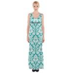 Turquoise Damask Pattern Maxi Thigh Split Dress