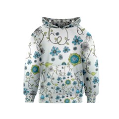 Blue Whimsical Flowers  On Blue Kids  Pullover Hoodie