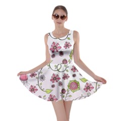 Pink Whimsical Flowers On Pink Skater Dress by Zandiepants