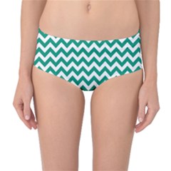 Emerald Green And White Zigzag Mid-waist Bikini Bottoms by Zandiepants