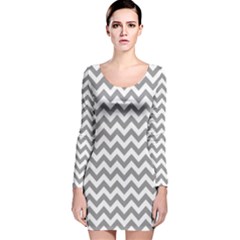 Grey And White Zigzag Long Sleeve Velvet Bodycon Dress by Zandiepants