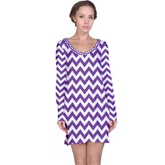 Purple And White Zigzag Pattern Long Sleeve Nightdress by Zandiepants