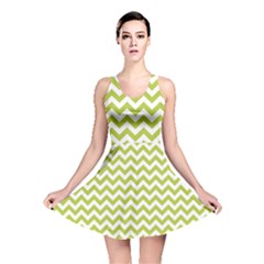 Spring Green And White Zigzag Pattern Reversible Skater Dress by Zandiepants