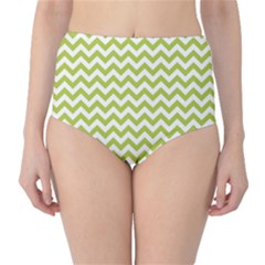 Spring Green And White Zigzag Pattern High-waist Bikini Bottoms by Zandiepants