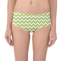 Spring Green And White Zigzag Pattern Mid-waist Bikini Bottoms by Zandiepants