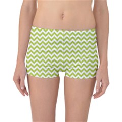 Spring Green And White Zigzag Pattern Reversible Boyleg Bikini Bottoms by Zandiepants