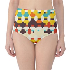 Shapes In Retro Colors High-waist Bikini Bottoms by LalyLauraFLM