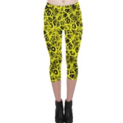 Officially Sexy Yellow & Black Cracked Pattern Capri Leggings  by OfficiallySexy