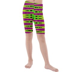 Bright Green Pink Geometric Kid s Mid Length Swim Shorts by BrightVibesDesign