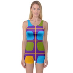Shapes In Squares Pattern Women s Boyleg One Piece Swimsuit by LalyLauraFLM