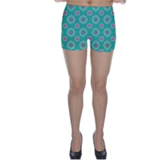 Pink Flowers And Other Shapes Pattern  Skinny Shorts by LalyLauraFLM
