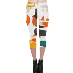Shapes In Retro Colors On A White Background Capri Leggings by LalyLauraFLM