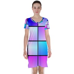 Gradient Squares Pattern  Short Sleeve Nightdress by LalyLauraFLM